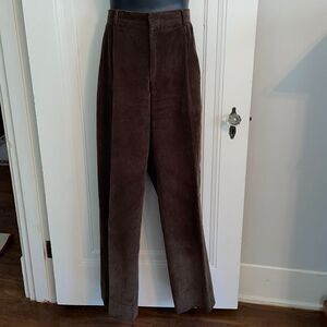 Berle dark brown cotton corduroy pleat front pants